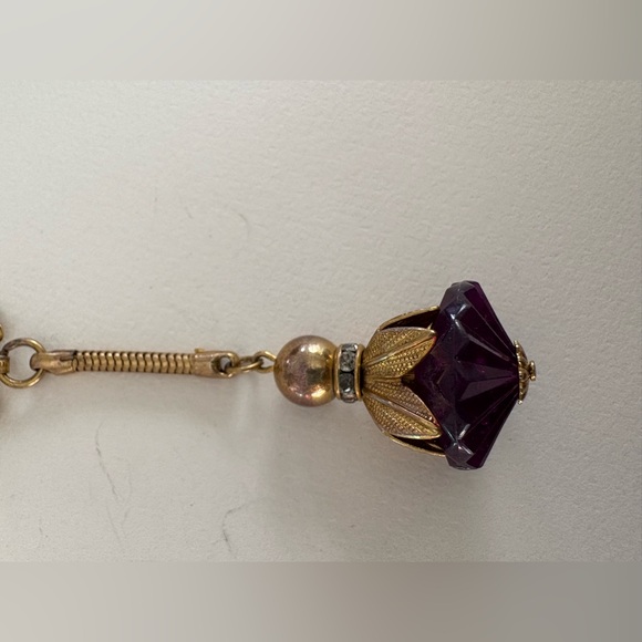 Vintage Gold & Amethyst Purple Rhinestone Keychain Or Bag Charm - Picture 4 of 6